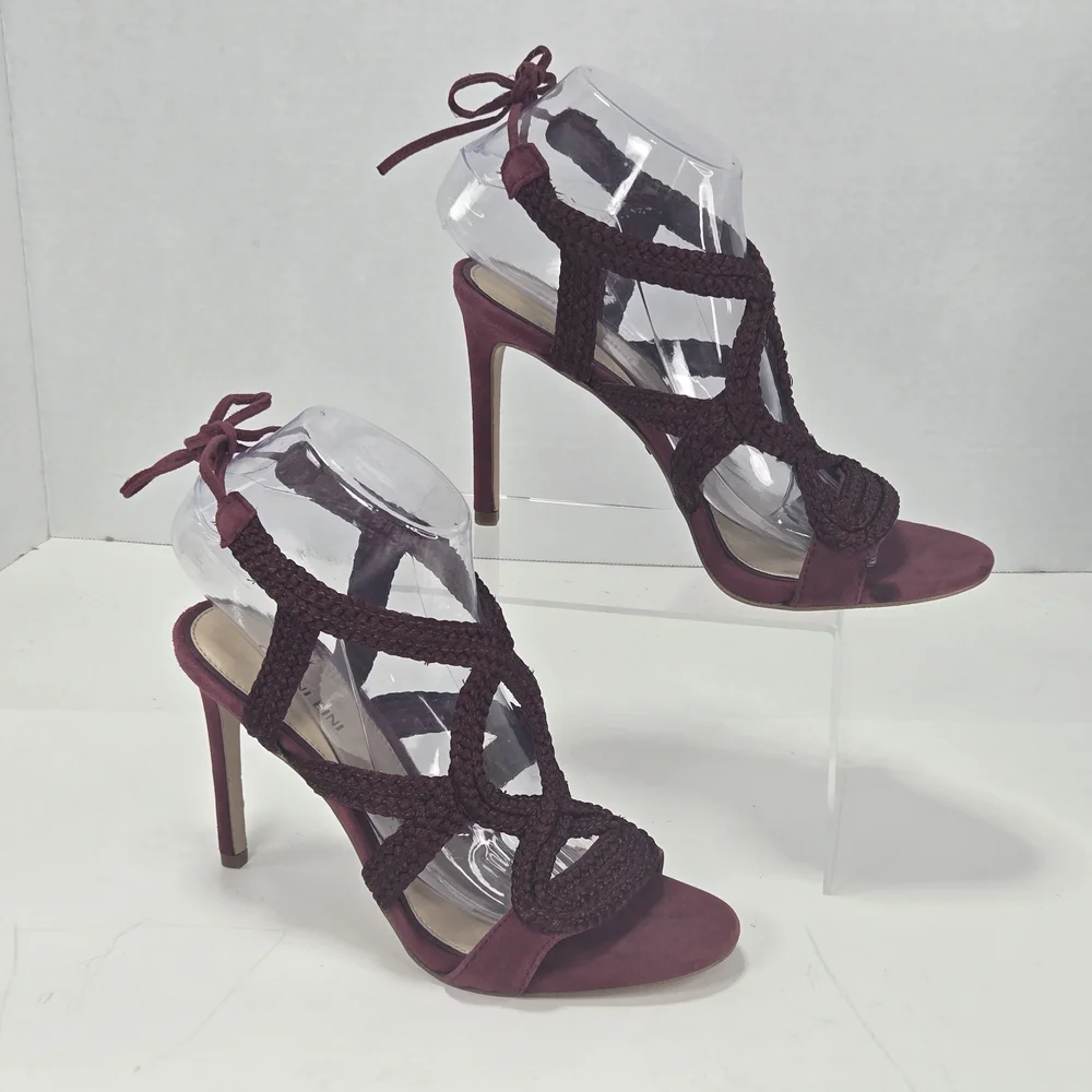 Gianni Bini Lauren Marie Suede Burgundy Braided LaceUp Stiletto Sandals Size 8.5